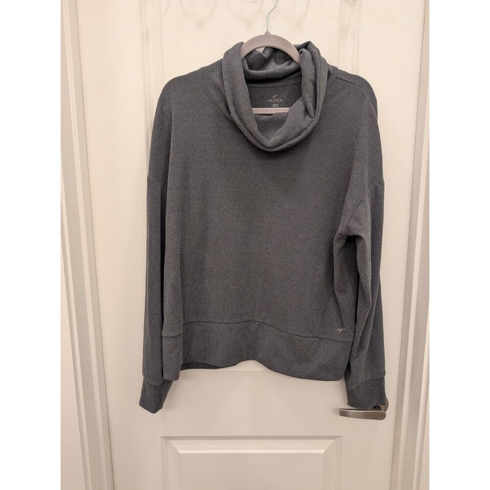 Freely Size L Dark Gray Cowl Neck Boxy Sweatshirt Pullover Soft Lounge Fleece
